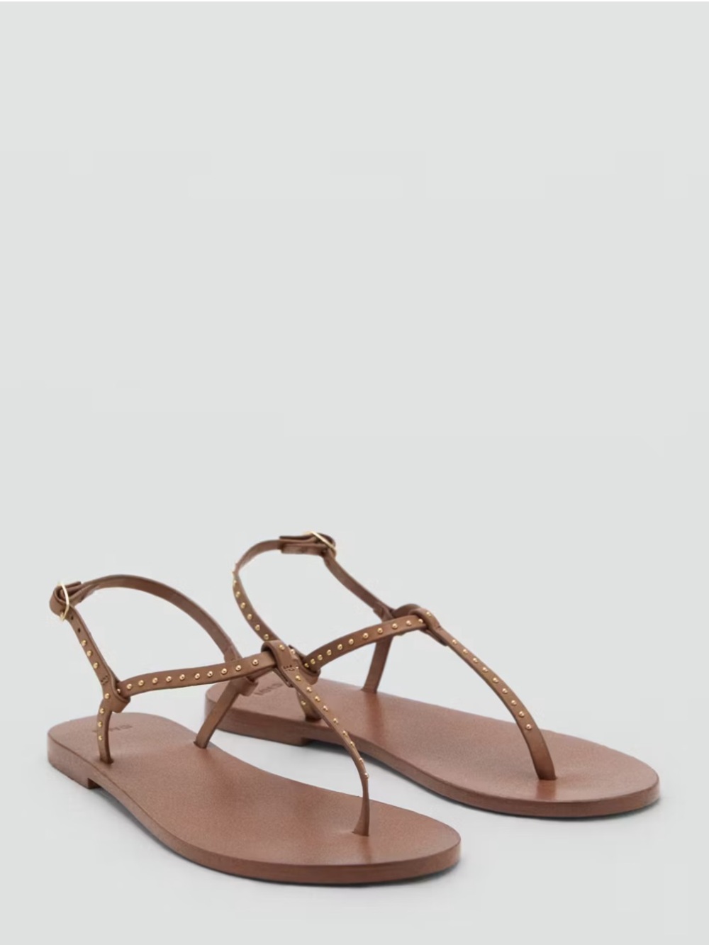 Mango Leather Mini Stud T-Strap Sandals